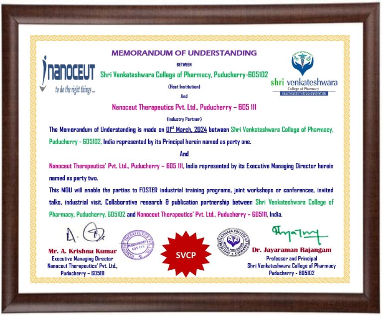 Nanoceut Therapeutics Pvt Ltd MOU