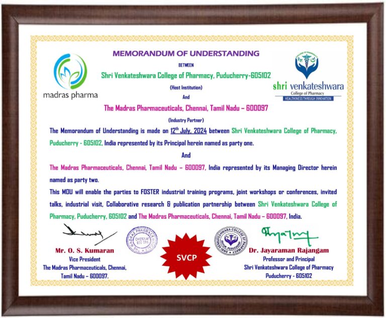 The Madras Pharmaceuticals MOU